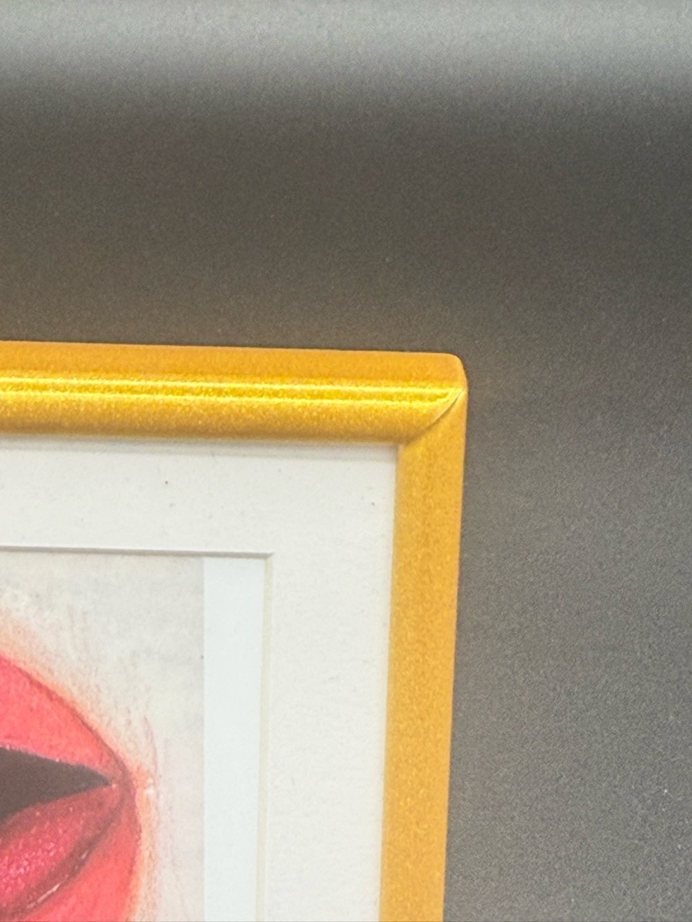 NWOT, 4”x4”, Small Gold Framed Unique Cherry Lips Art - Home Art, New - Picture 2 of 4
